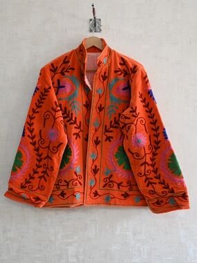 Embroidered Orange Floral Jacket